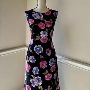 Vintage 90’s floral black maxi dress with side slits and waist tie
